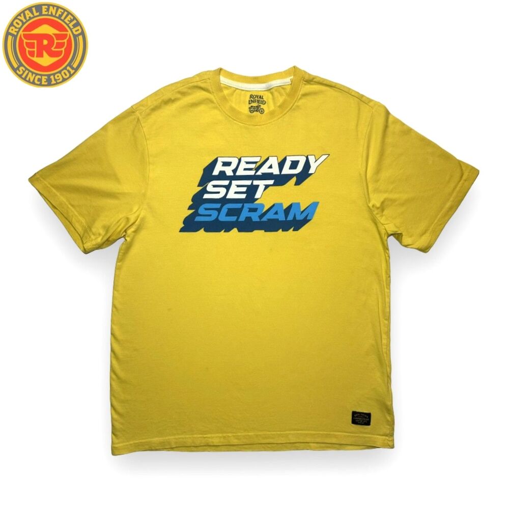 Royal Enfield 'Ready Set Scram' Men's Crew Neck T-shirt in Super Lemon